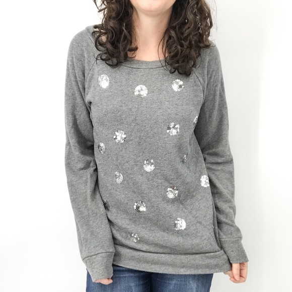 LOFT : Gray Sequin Polka Dot Sweatshirt Medium - Picture 4 of 7